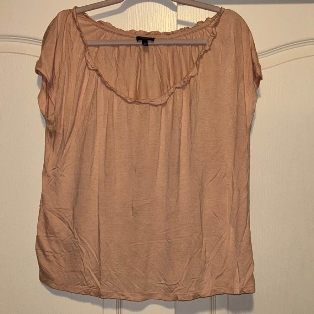 Talbots Spring pink peach cap short sleeve ruffle neck top shirt woman's XLP